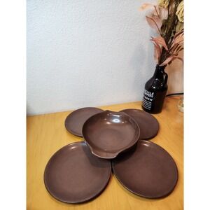 Russel Wright Residential Melamine Brown Plates & Handled‎ Dish Set of 5 MCM